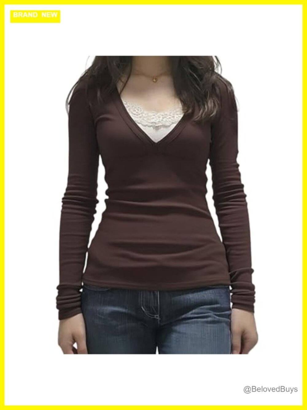 Fairy Grunge Y2K Lace Patchwork Long Sleeve Henley Blouse Slim Fit